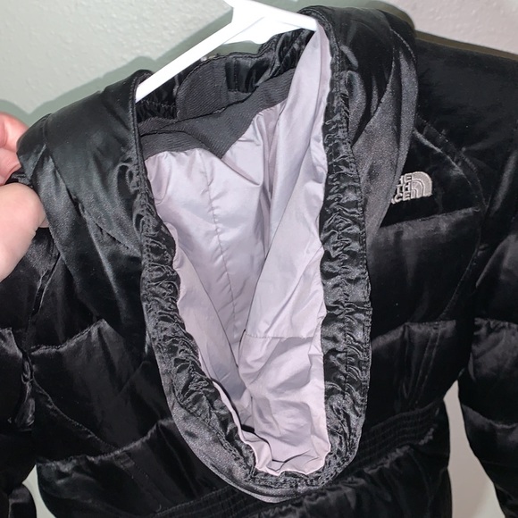 THE NORTH FACE 550 black Goose Down PUFFER JACKET Sz 10/12 hooded Jacket Wm XS P - Picture 13 of 16